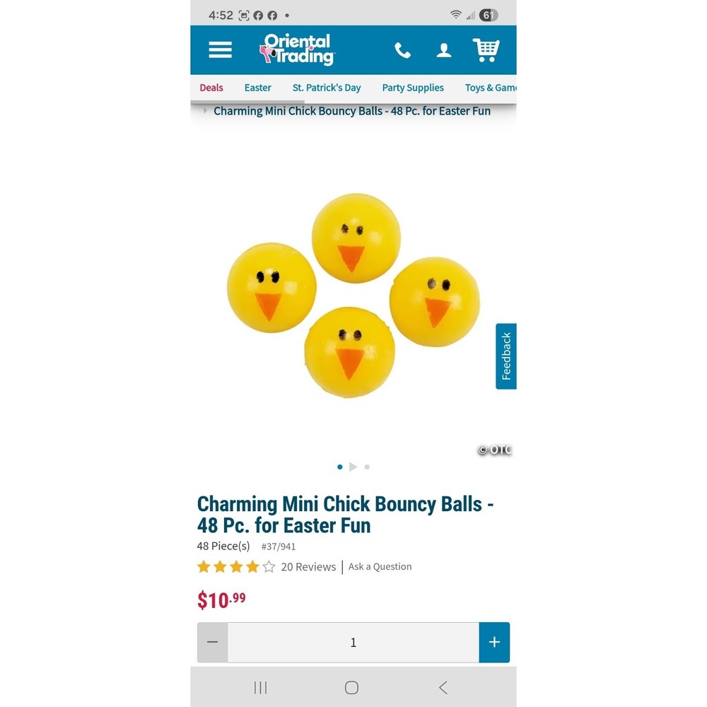 48 Easter‎ Chick  Bounce Balls  1" Size